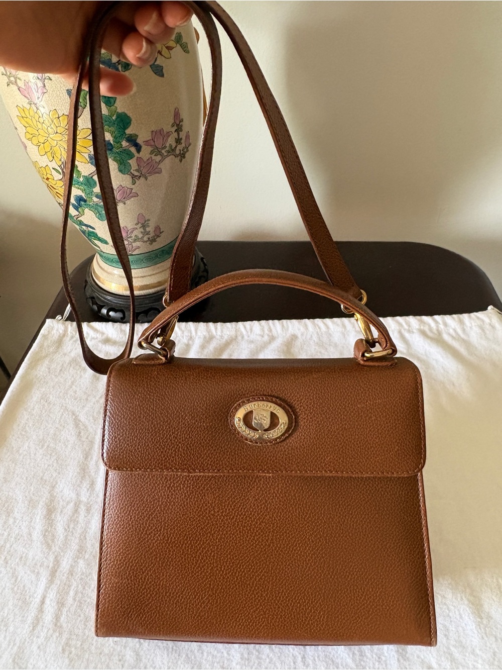 Authentic Vintage Burberry Top Handle Crossbody Brown Bag w Nova Check 1980-90s